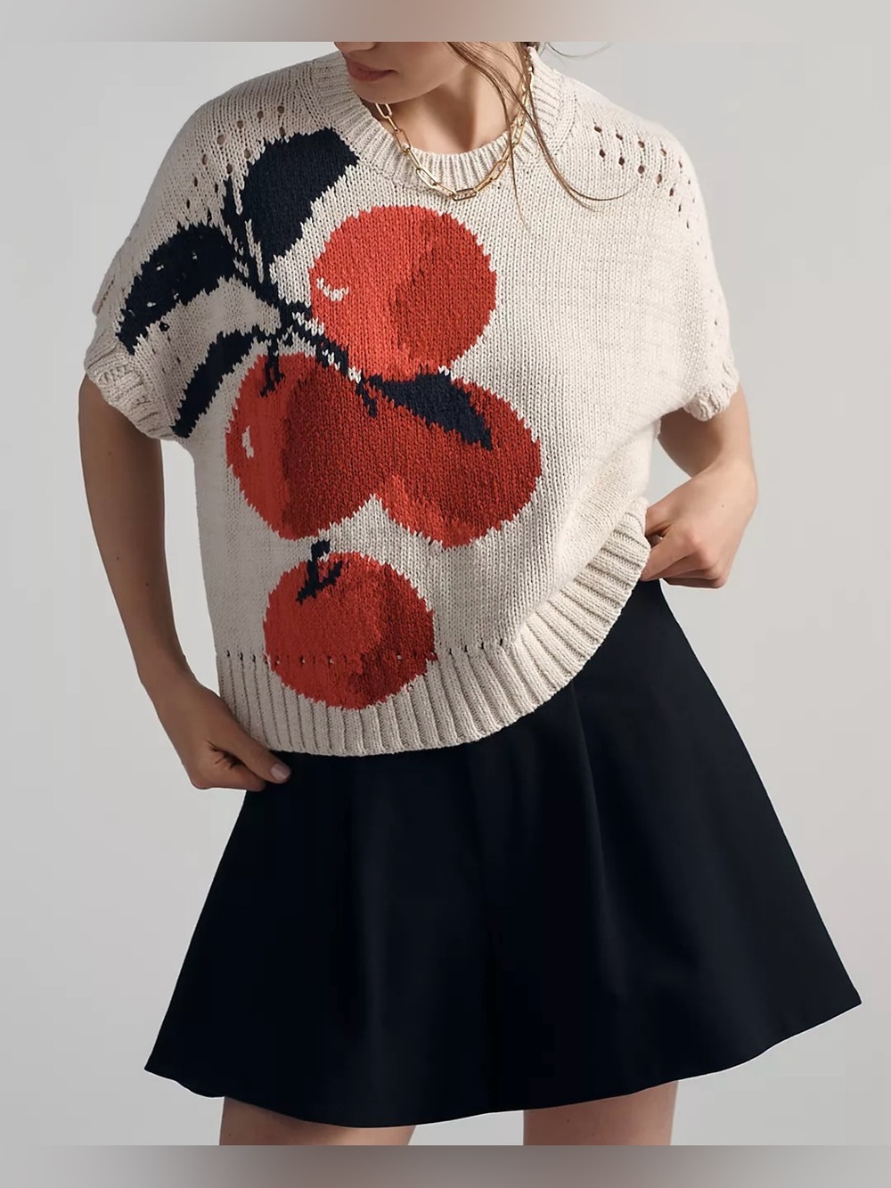 NWT Anthropologie Maeve Short-Sleeve Crew-Neck Veggie Motif Graphic Sweater M, L - Picture 2 of 10